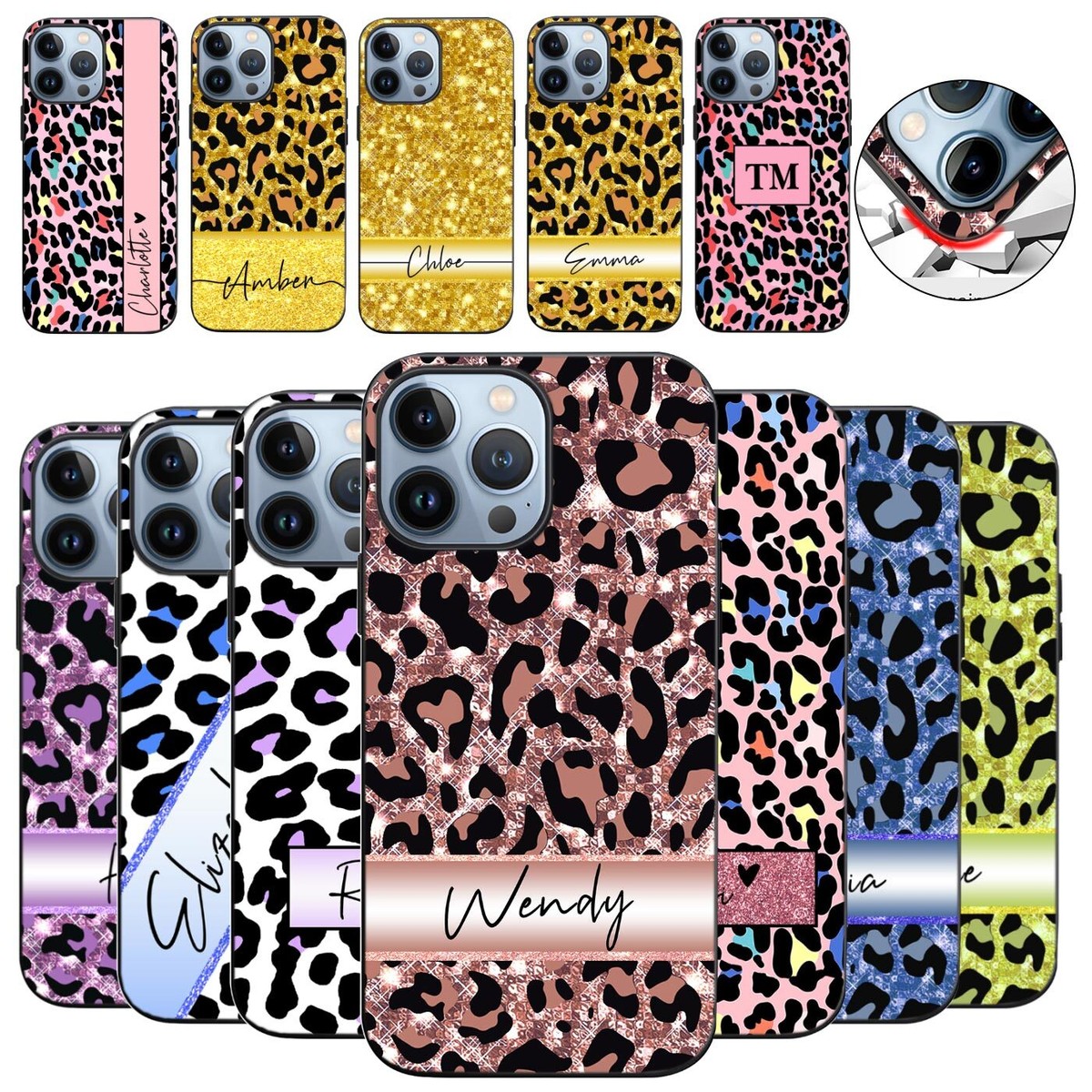 Personalised Phone Case For iPhone 14 15 Pro Max 13 12 Leopard Print Soft  Cover