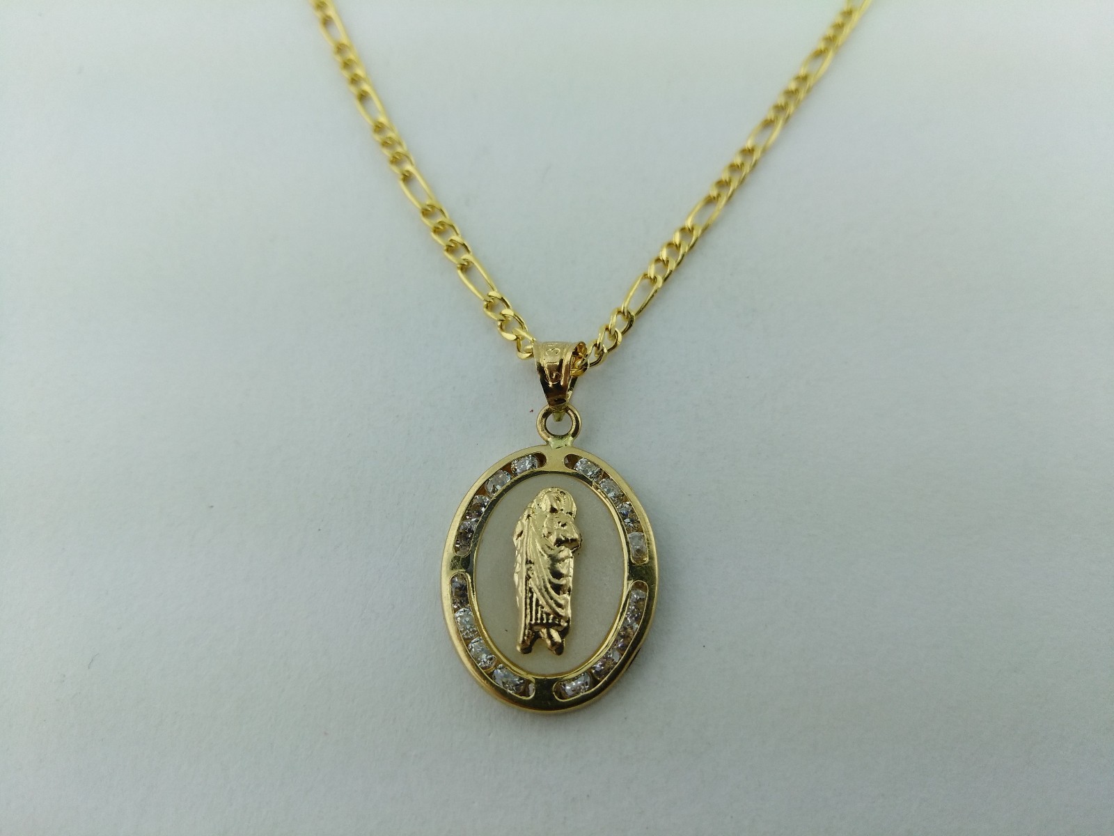 14K Solid Gold Saint Jude Pendant With Figaro Necklace. San Judas St ...