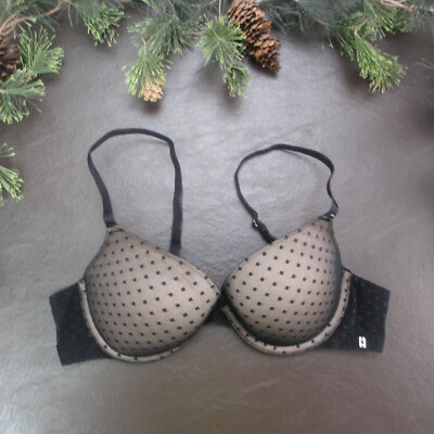 Scandale Bra Size 34B Black Lace Padded Underwire Adjustable Clasp Back