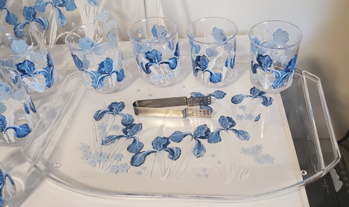 Vintage Rare 70s Culver Blue Iris Set, 4 Tea, 7 Lowball, Eiskübel, 2 Tabletts - Bild 2 von 9