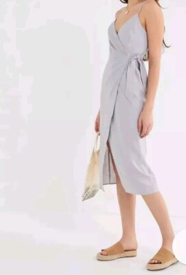 Urban Outfitter Quebec Linen Side-Tie Midi Wrap Dress size M | eBay
