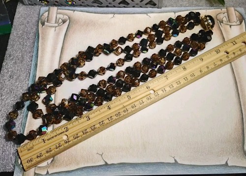Signed WEST GERMANY Triple Strand Dark Faceted AB Acrylic Beads 18" Necklace! - Picture 11 of 11