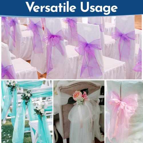 Silla de organza de boda fajas ancho lazo completo para decoración de fiesta 1x-100x - Imagen 96 de 391