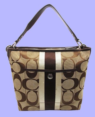 COACH 10055 HAMPTONS WEEKEND Signature Stripe Shoulder Bag Msrp