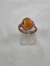 Handmade Copper Wire Wrap Orange Tone Glass Beaded Rings Size.5 3/4 179
