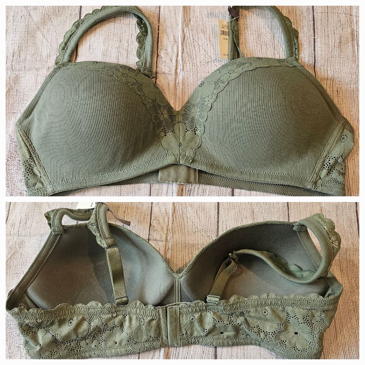 Aerie •Size 40C• Wireless Green Lace Ribbed Comfort Bra ☆New w/ Tag☆