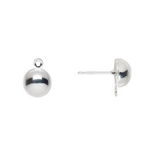 Silver Large 8mm Half Ball Loop Ear Studs Earring Hooks Findings 10 pcs