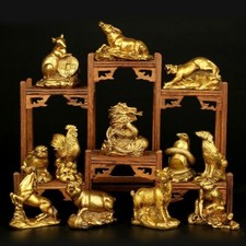 Cinese Ottone Zodiac Animali Statua Feng Shui Soldi Disegno Casa da Collezione