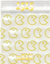 100 PACK YELLOW PACMAN 1515 Apple Zip Baggies 1.5X1.5" Mini PACMAN ARCADE