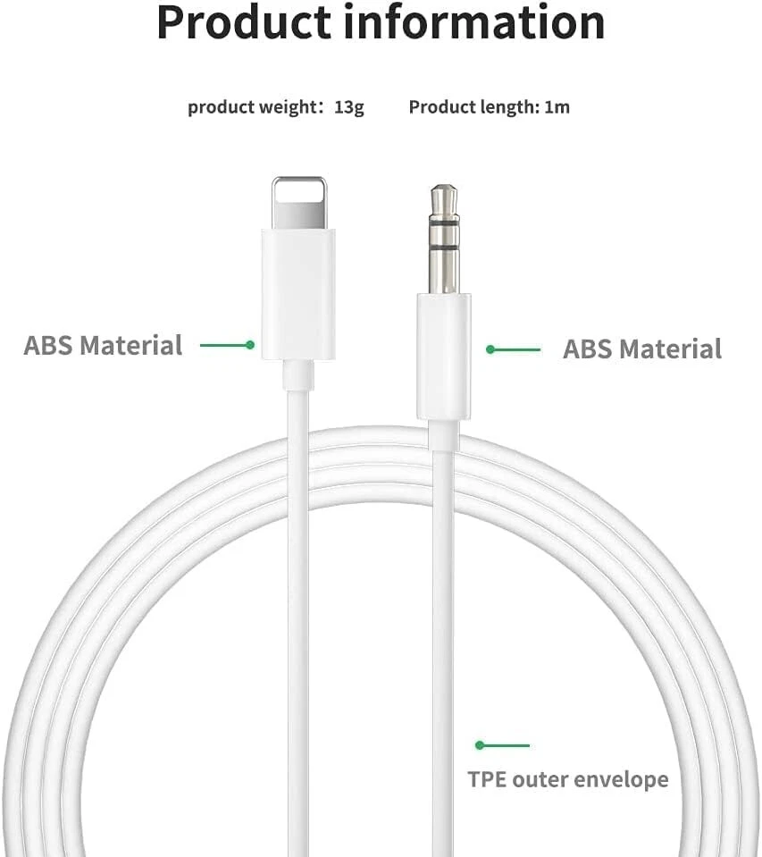 For iPhone AUX Cord for Car Stereo, 8pin to 3.5mm AUX Audio Cable 2m 6ft - Image 2 of 4