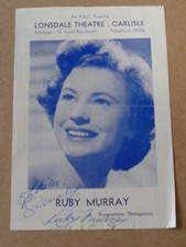 Ruby Murray  1956 Lonsdale Theatre, Carlisle Programme (Hand Signed)