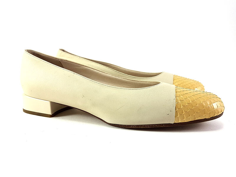 Bally Beige Leather Pumps Python Cap Toe Block He… - image 6