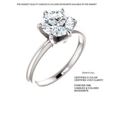1.00 Carat (6.5mm) D VVS1 CERTIFED Moissanite Ring in 14K Gold Charles & Colvard