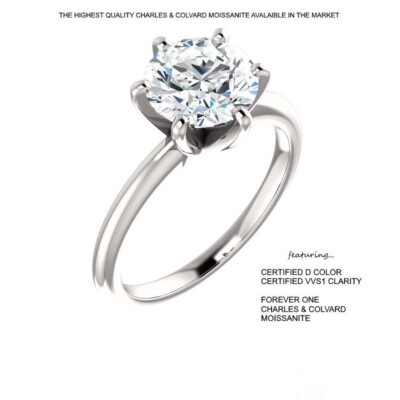 1.00 Carat (6.5mm) D VVS1 CERTIFED Moissanite Ring in 14K Gold Charles & Colvard