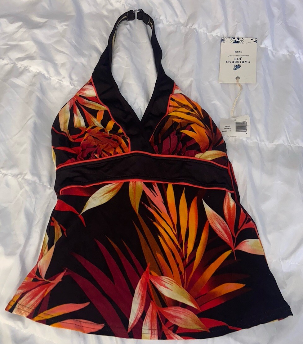 NWT Caribbean Joe Leaf Halter Swimsuit Tankini Top Brown (C11