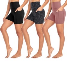 Women High waist Biker Yoga Gym Workout Running Push Size S/M Shorts 3 Pack