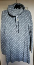 Calvin Klein Allover Logo Print Hoodie Mini Dress GRAY (Size SMALL) NWT MSRP $80