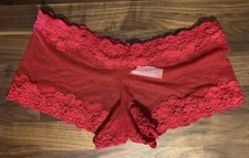 Vintage Secret Treasures Size 8 Panties Lace Sheer Mesh Panty Red Boyshorts HOT