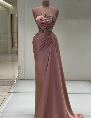 Elegant Mermaid Prom Dresses Rhinestone One Shoulder Evening Gowns with  Train | eBay