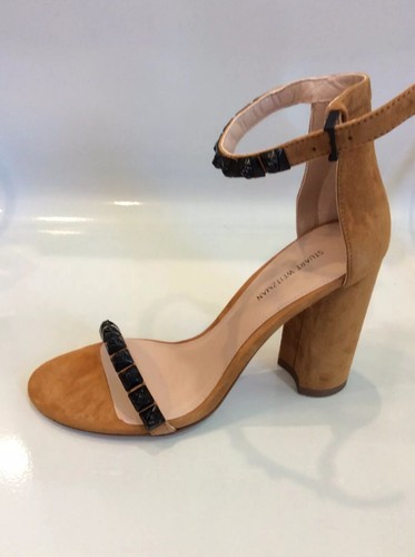Stuart Weizmann Rosemarie caramel luxe suede heels sandals sz 8 block heel sanda - Picture 9 of 12