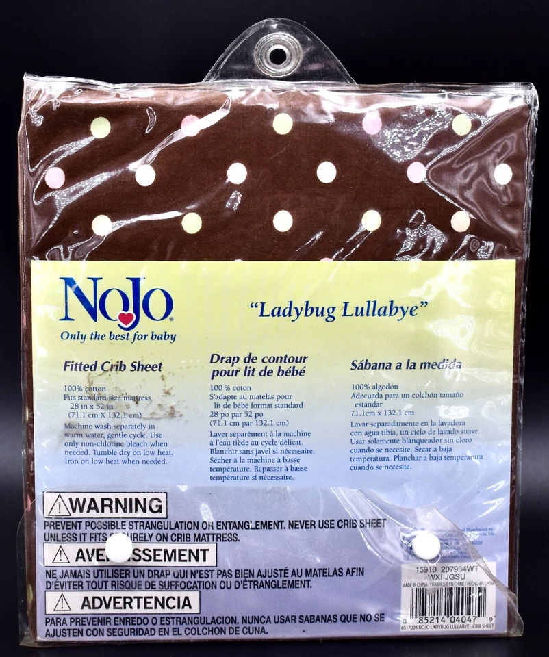 Sábana de cuna NoJo a lunares, marrón, ajustada, 100 % algodón, 28"x52" Ladybug Lullabye Foto 2 de 2