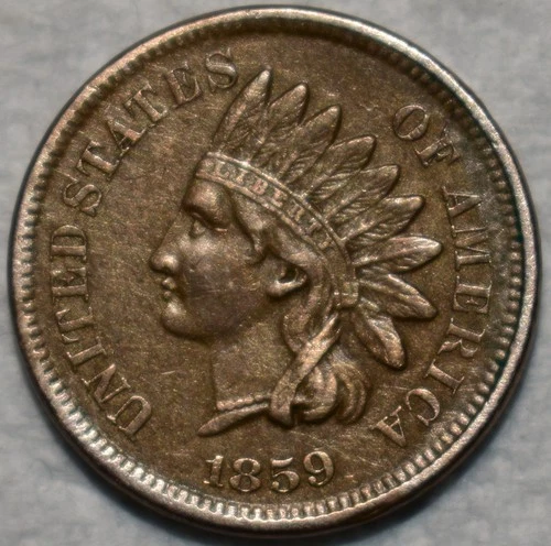 About Uncirculated 1859 Indian Head Cent, Richly Hued & Lightly Lustrous.