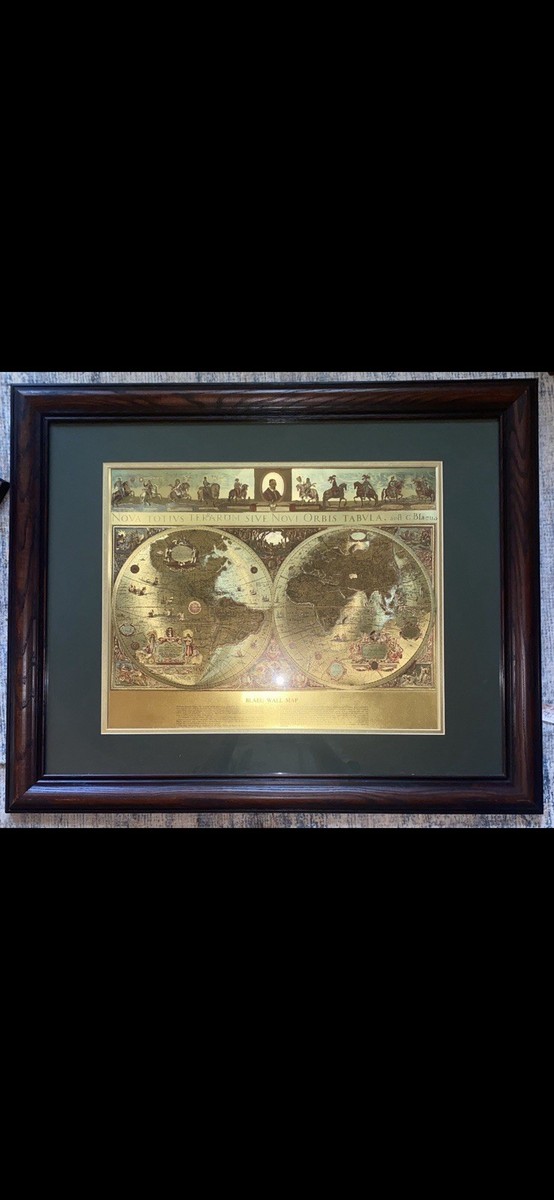 BLAEU WALL MAP アンティーク 装飾的な世界地図 538 Vintage Framed Gold Foil Blaeu Wall Map of Old World | eBay