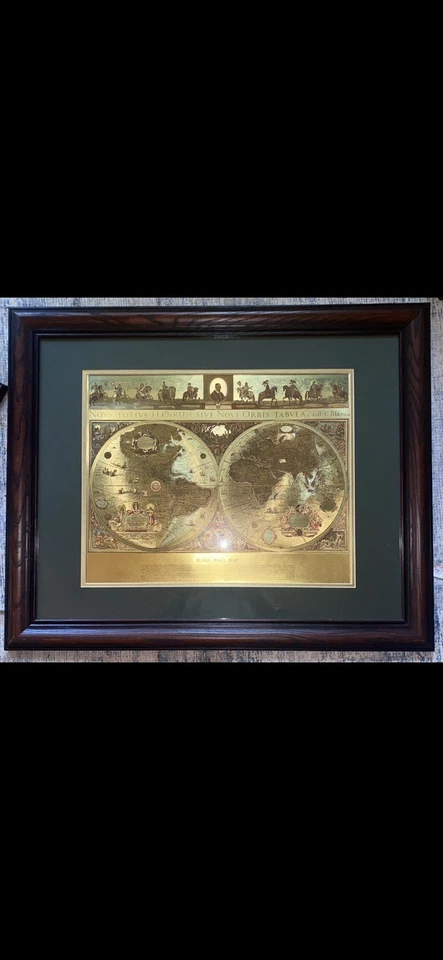 Vintage Framed Gold Foil Blaeu Wall Map of Old World 32”Length x 27” height x 1” - Image 2 of 4
