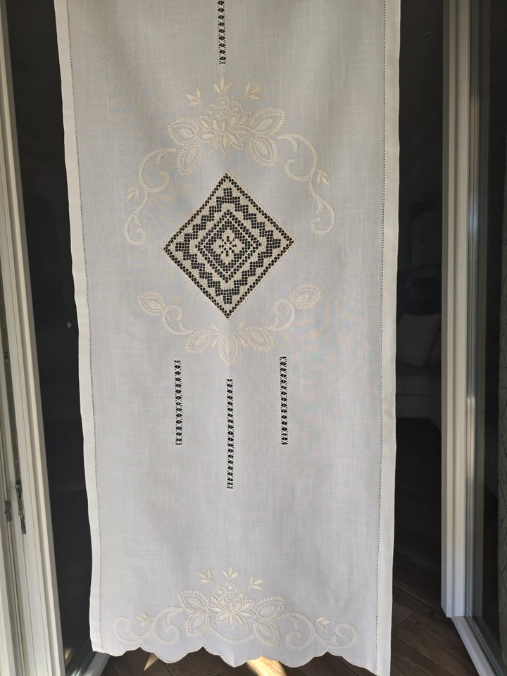 Tenda misto lino con ricamo a mano Filet 59x154 cm tenda a pannello - Immagine 3 di 4