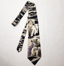 Wembley Endangered Species Neck Tie Polar Bears Black White Silk 58" Made in USA