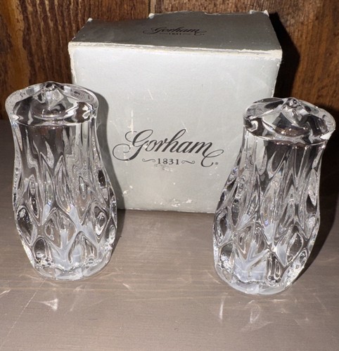 NOS Gorham Salt And Pepper Shakers~Full Lead Crystal~Althea Collection~Boxed - Picture 1 of 6