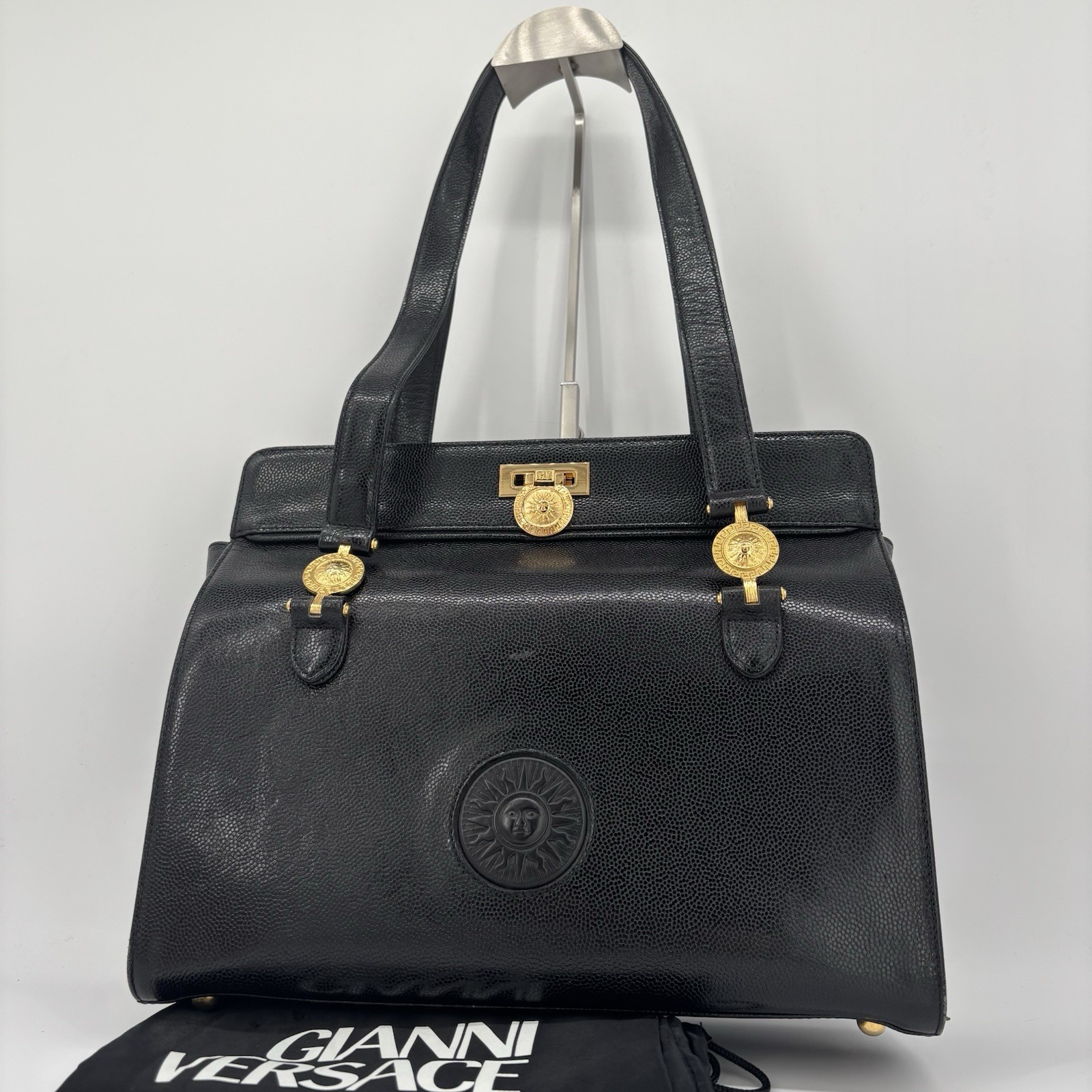 Gianni Versace Tote Handbag Shoulder Bag Sunburst Leather Authentic From Japan