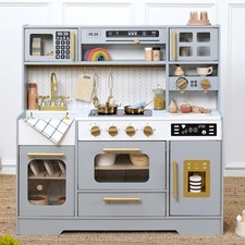Wooden Play Kitchen for Kids Pretend Play Kitchen Set with Realistic Stove,...