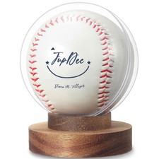 JupDec Baseball Display Case, Round Clear Ball Holder with Wooden Base, Autog...