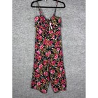 American Eagle Floral Jumpsuit Tie Front Spaghetti Strap Black Pink Small