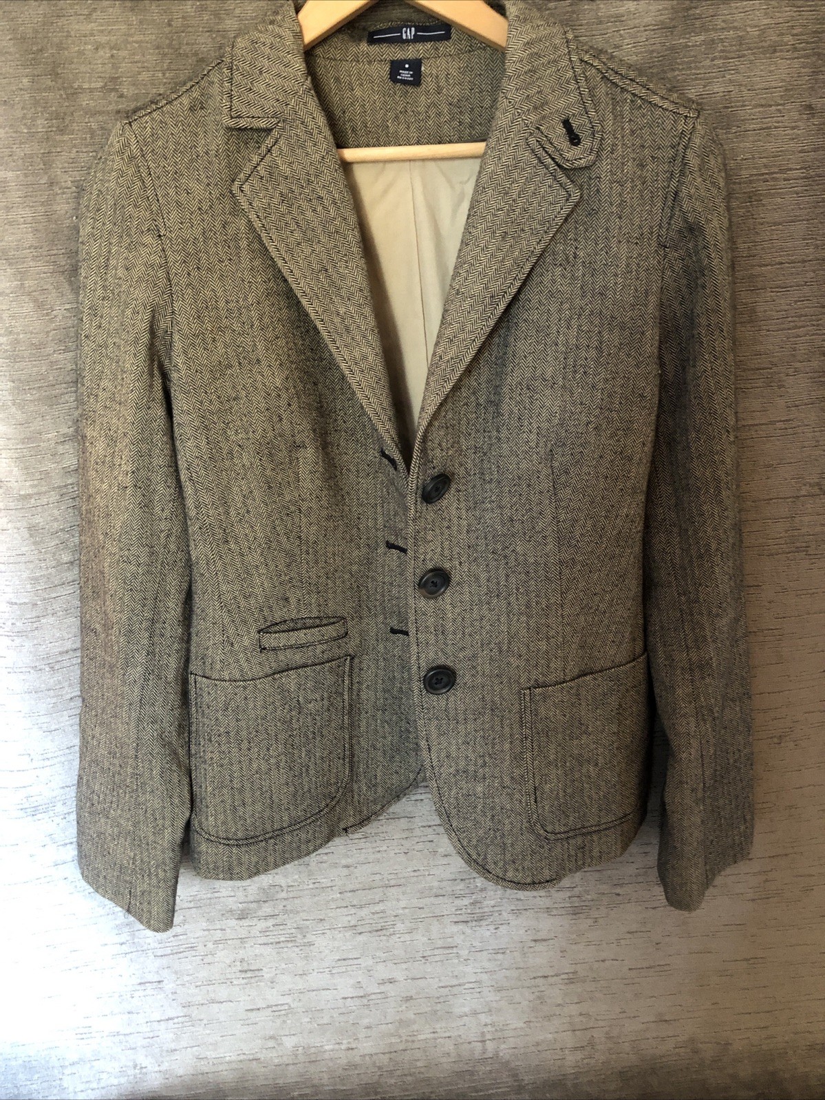 Gap Women’s Size 8 Brown Herringbone Jacket Lined Blazer Academia Preppy Wool Bl