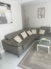 Armen Living LCAB3GREY Grey Leather Corner Sofa 6 Seater 200x200cm