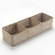 Whitewash Seagrass Storage Basket Woven Shelf Baskets for Bathroom Vanity Dre...