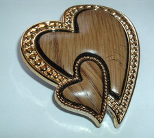 VINTAGE LARGE DOUBLE HEARTS FAUX WOOD 4" HAIR BARRETTE