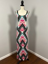 NWT Bebe $119 Cut-Out Maxi Dress Multicolor Geometric Print Women's XS