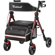Rollator faltbar leicht bis 160kg Aluminium 8-Zoll Reifen Weinrot