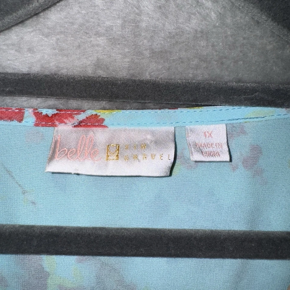 Blusa Belle by Kim Grava Floral Azul Botón Mangas Transparentes 1X Primavera Pascua Foto 4 de 4