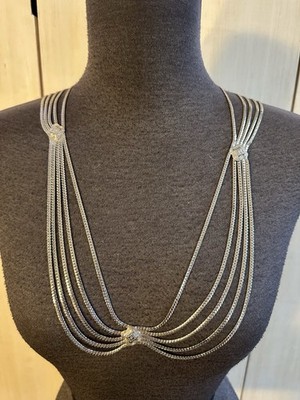 Vintage 1970's CHRISTIAN DIOR Swag Draping Silver Tone Belt Necklace Signed
