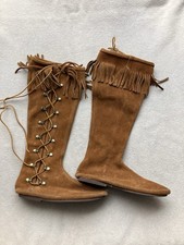 Minnetonka Moccasins VTG Knee High Boots Brown Suede Made In USA 1970s Sz. 8