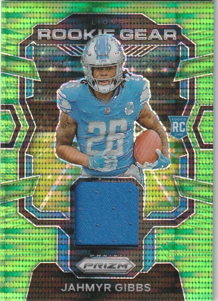 2023 Panini Prizm - Rookie Gear Jahmyr Gibbs #RG-JG Neon Green Pulsar Prizm...