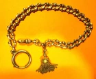 Antique GOLD Plated WATCH CHAIN LINK VEST ENGRAVED TASSEL TASSEL