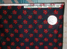 Vintage Peter Pan Black with Red Flower Floral Cotton Quilt  Fabric BTY