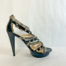 Guess Shoes Womens 9.5 Black Snakeskin High Heels Platform Cone Open Toe