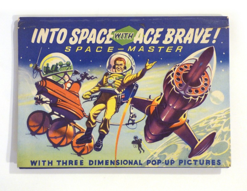 RARE 1950s "INTO SPACE WITH ACE BRAVE!" 3D POP-UP BOOK Hardcover Wow EXC!!