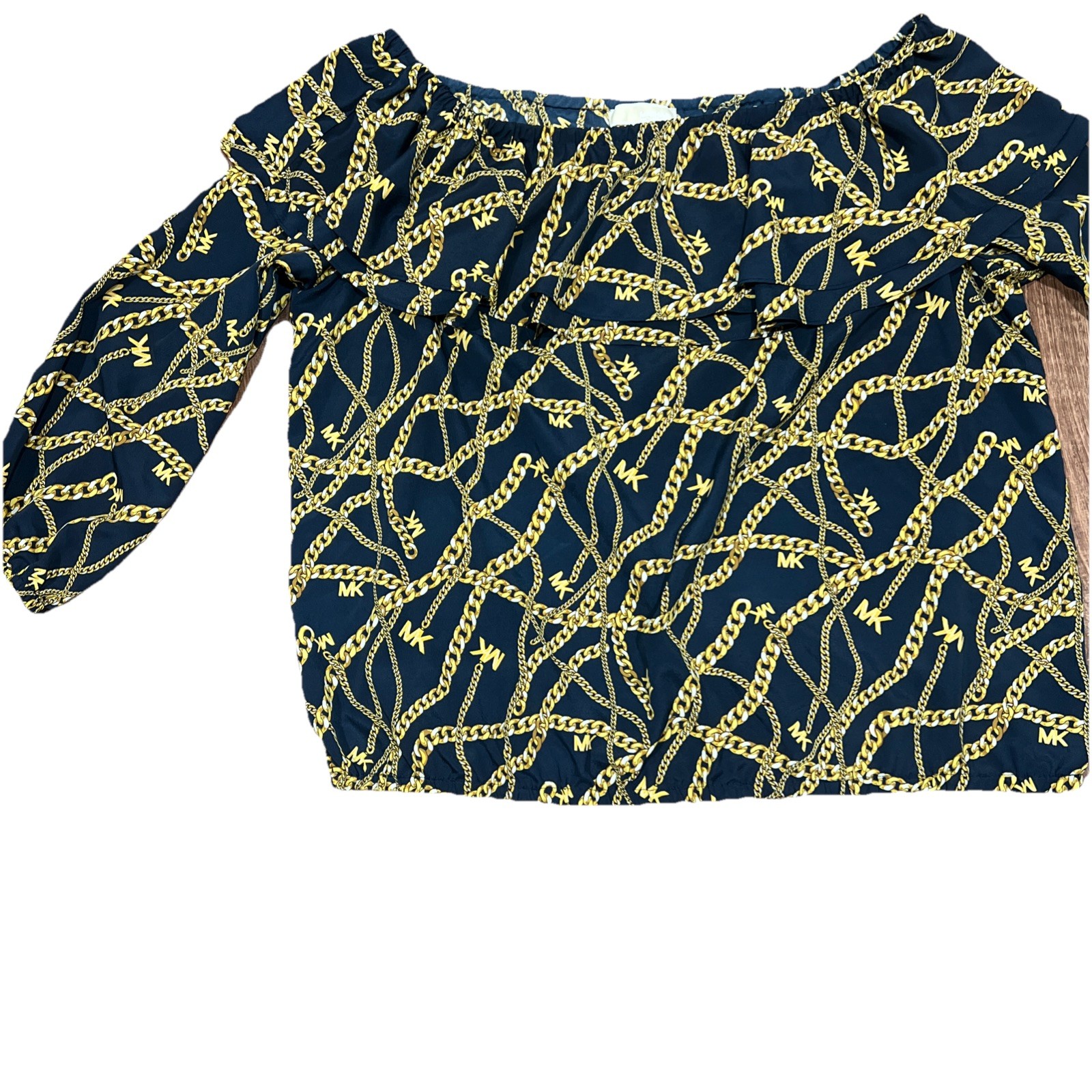 Michael Kors Chain Patterned Ruffled Overlay Off … - image 4